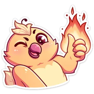 👍 frango, pássaro, fogo, joinha, desenho animado, fofo, piscadela telegram sticker