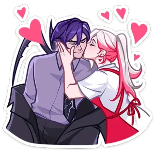 😘 beso, amor, pareja, cariño, corazones, estilo anime, romance whatsapp sticker