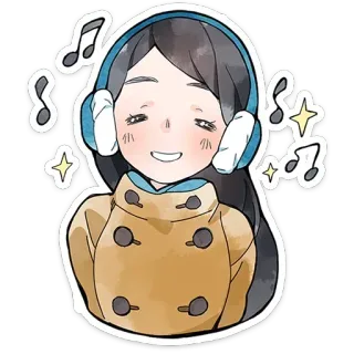 🎧 Ouvir música, Fones de ouvido, Garota, Notas musicais, Feliz, Desenho animado, Adesivo telegram sticker