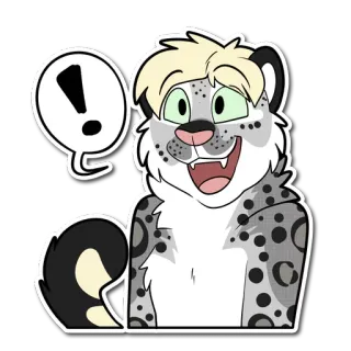 ❗ Leopardo delle nevi, Antro, Furry, Cartone animato, Animale, Esclamazione telegram sticker