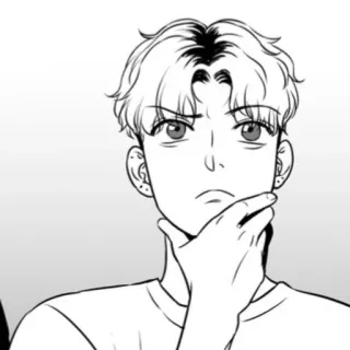 🤍 мультфильм, иллюстрация, мальчик, думает, портрет, чёрно-белое telegram sticker