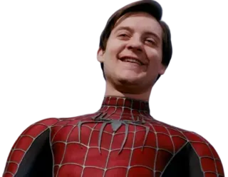 😊 Peter Parker Spider-Man Spider-Man, Peter Parker, Tobey Maguire, Marvel, Super-héros, souriant telegram sticker