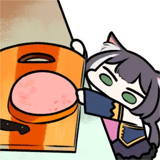 🐈 Katze, Schneidebrett, Messer, Essen, Scheibe whatsapp sticker
