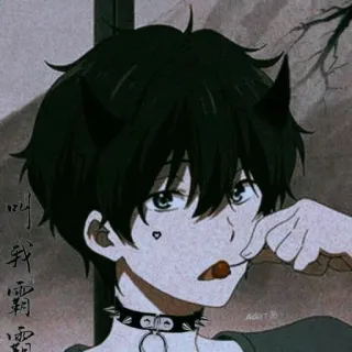 🍒 叫我 霸霸 Anime, Chico, Cuernos, Estético, Piruleta, Gargantilla, Diablo telegram sticker
