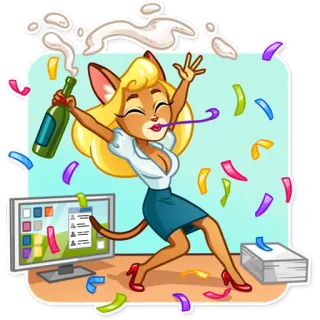🥳 celebración, dibujos animados, fiesta, animal, gatito, confeti telegram sticker