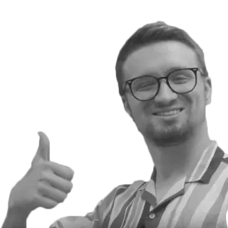 👍 thumbs up, man, smiling, glasses, striped shirt, positive, success telegram sticker