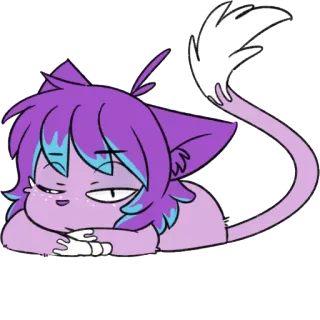 😪 แมว, สีม่วง, น่ารัก, ผ่อนคลาย, การ์ตูน, ลูกแมว, สัตว์, ง่วง telegram sticker