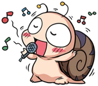 🎤 siput, bernyanyi, mikrofon, musik, kartun, imut, animasi, kawaii whatsapp sticker