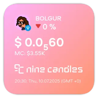 📊 BOLGUR
0 %
$0.0560
MC: $3.55K
nine candles
20:30, Thu, 10.07.2025 (GMT +0)
1 finance, cryptocurrency, digital asset, investment, stock market telegram sticker