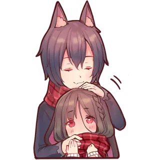 🤗 Anime, Kawaii, Carino, Coppia, Sciarpa, Chibi telegram sticker