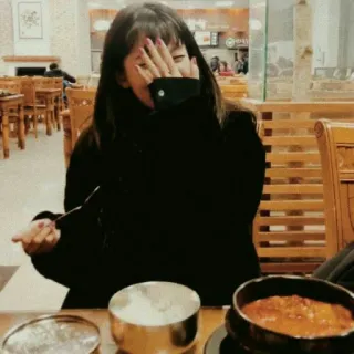 💘 person, woman, restaurant, eating, indoor, meal telegram sticker