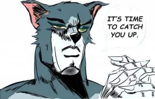 🐯 IT'S TIME TO CATCH YOU UP. anthropomorphic, wolf, serious, meme telegram sticker