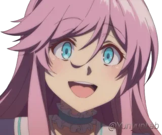 😄 animé, cheveux roses, souriant, mignon, fille telegram sticker