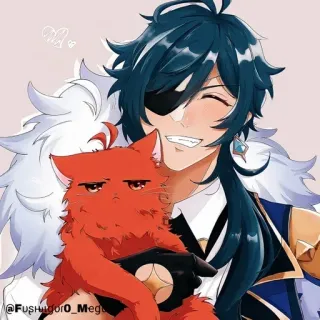 🔲 Kaeya Genshin Impact アニメ, 猫, ガイア, 原神, ゲームキャラクター telegram sticker