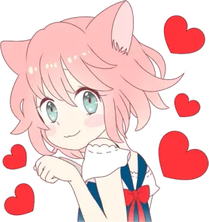 😘 Anime, Ragazza gatto, Cuori, Kawaii, Rosa, Carino, Manga, Gattino telegram sticker