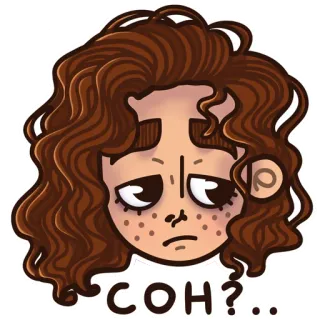 🤕 COH? dessin animé, fille, cheveux bouclés, taches de rousseur, question telegram sticker