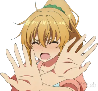 🙅‍♀ anime, personagem, garota, desenho animado, loira, pose, mãos telegram sticker