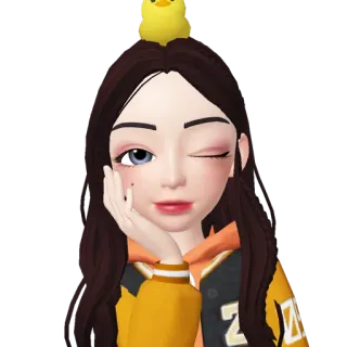 🤤 Mädchen, Cartoon, Gelb, Vogel, Zwinkern whatsapp sticker