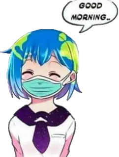 🌞 GOOD MORNING... earth-chan, máscara, kawaii, anime, bom dia, planeta, fofo telegram sticker