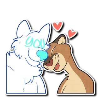 ❤️ you furry, anthropomorphic, couple, love, affectionate, cuddle, wolf, big cat telegram sticker
