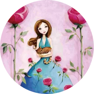 🌹 Mädchen, Katze, Rosen, Illustration, Fantasy, süß telegram sticker