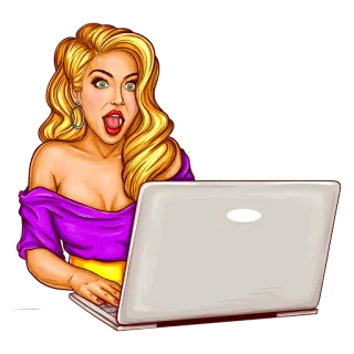 💻 femme, ordinateur portable, pop art, surpris, blonde, ordinateur, choqué telegram sticker
