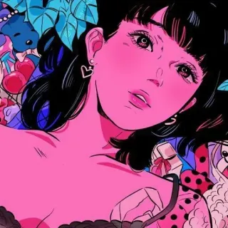 🍭 illustration, woman, pink, art, portrait, anime telegram sticker