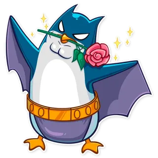 🌹 pipistrello, pinguino, animale, cartone animato, rosa whatsapp sticker