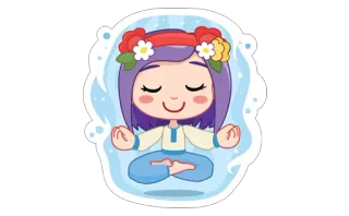 🙇 meditación, paz, corona de flores, yoga, calma whatsapp sticker