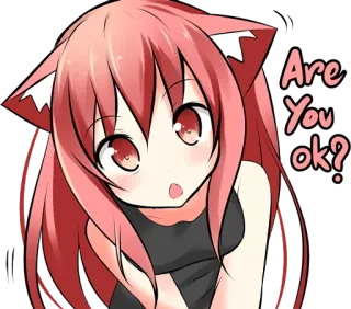 🤔 Are You ok? Аниме, Девушка-кошка, Мультфильм, Вопрос, Милый telegram sticker