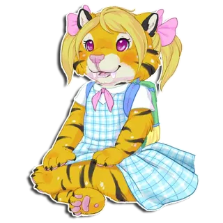 🪑 เสือ, นักเรียนหญิง, มานุษยรูปนิยม, น่ารัก, สัตว์, มีขน, การ์ตูน telegram sticker