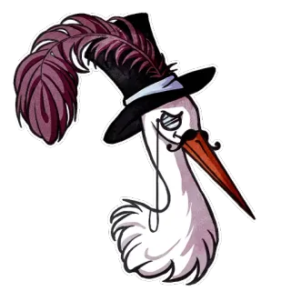 🎩 pájaro, cigüeña, sombrero, pluma, antropomórfico, bigote, dibujos animados whatsapp sticker