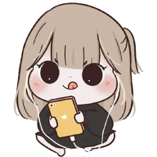 🥺 Kreskówka, Chibi, Słodkie, Dziewczyna, Muzyka, Słuchawki, Smartfon telegram sticker