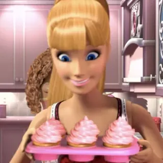 😍 Barbie Barbie, Cupcakes, Backen, Rosa, Cartoon telegram sticker