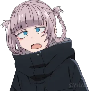 😲 anime, chica, dibujos animados, trenzas, cansada whatsapp sticker