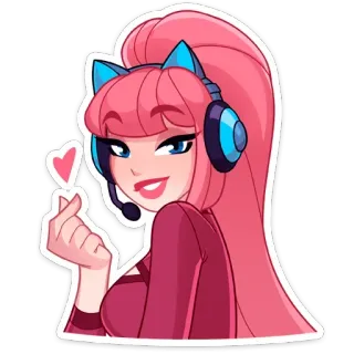 ❤️ 猫娘, 游戏少女, 粉色头发, 动漫, 爱心手势, 卡通 whatsapp sticker