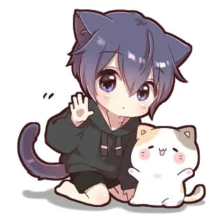 🌟 애니, 만화, SD, 고양이, 귀여운, 귀여운, 소년, 스티커 telegram sticker