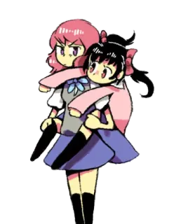 💞 Anime, Cuchillo, Chibi, Lindo, Personaje, Pelo rosa, Pelo negro, Uniforme escolar telegram sticker