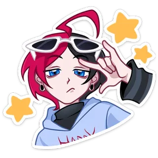 🤘 HANK Anime, Dessin animé, Personnage, Lunettes de soleil, Étoiles, Décontracté, Sweat à capuche telegram sticker