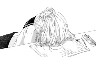 💤 アニメ, 漫画, 女子高生, 悲しい, 疲れた, テーブル, ペン, 鉛筆 telegram sticker