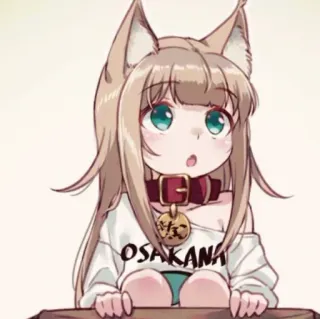 🐾 OSAKANA аниме девушка, кошачьи уши, ошейник, osakana, каваий telegram sticker