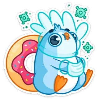 🦠 dessin animé, oiseau, donut, masque, virus, covid whatsapp sticker