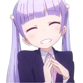 🙏 garota anime, cabelo roxo, sorrindo, desenho animado, kawaii telegram sticker