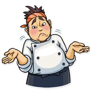 🤷‍♀ koch, kochen, unsicher, verwirrt, schulterzucken, cartoon, stirnband telegram sticker