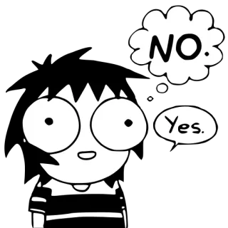 😕 NO. Yes. cartoon, thinking, doubt, question, black and white whatsapp sticker