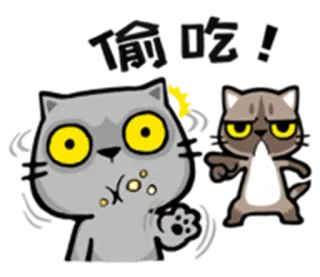 😠 偷吃！ Katze, Essen, Lustig, Cartoon, Tier, Sticker whatsapp sticker
