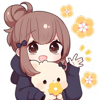 👋 Anime, Cartoon, Chibi, Schattig, Meisje, Bloemen, Kawaii telegram sticker