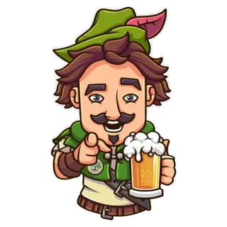🍺 homem, cerveja, chapéu, bebendo, Robin Hood, desenho animado, personagem telegram sticker