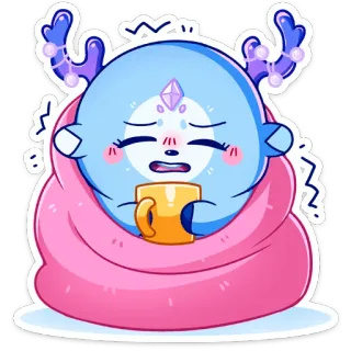 🤒 cute, winter, cold, blanket, kawaii, tea, comfort whatsapp sticker