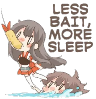 🛌 LESS BAIT, MORE SLEEP pesca, sono, anime, desenho animado, humor whatsapp sticker